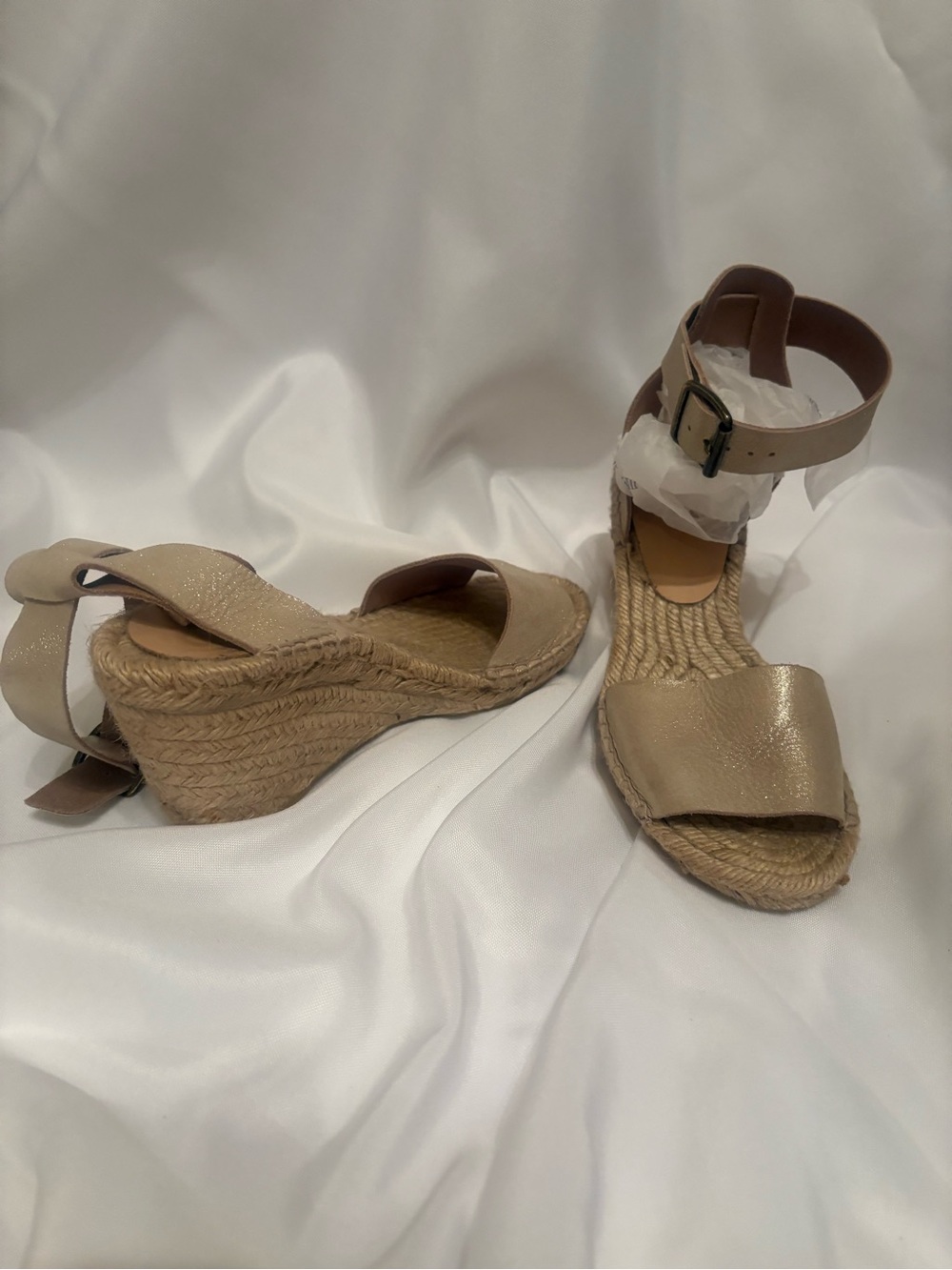 Gold Metallic Espadrille Wedge Sandals with Ankle Strap